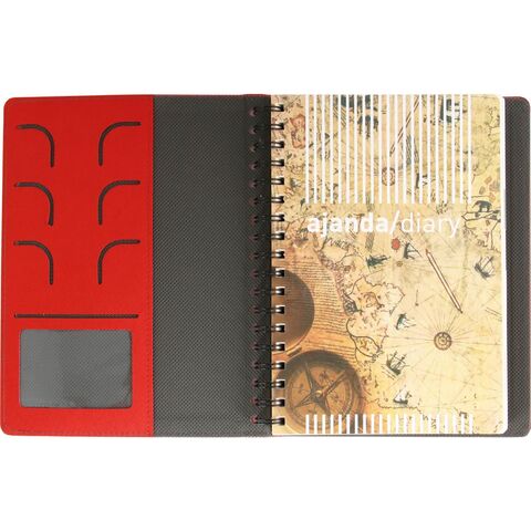 KP-40 Gizli Spiralli Ajanda Kapağı Kırmızı 17,5 x 24 cm