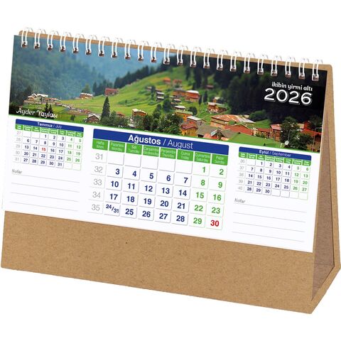 AMT-01-KRFT Manzara Masa Takvimi Kraft - Taslama 20 x 14 x 7 cm